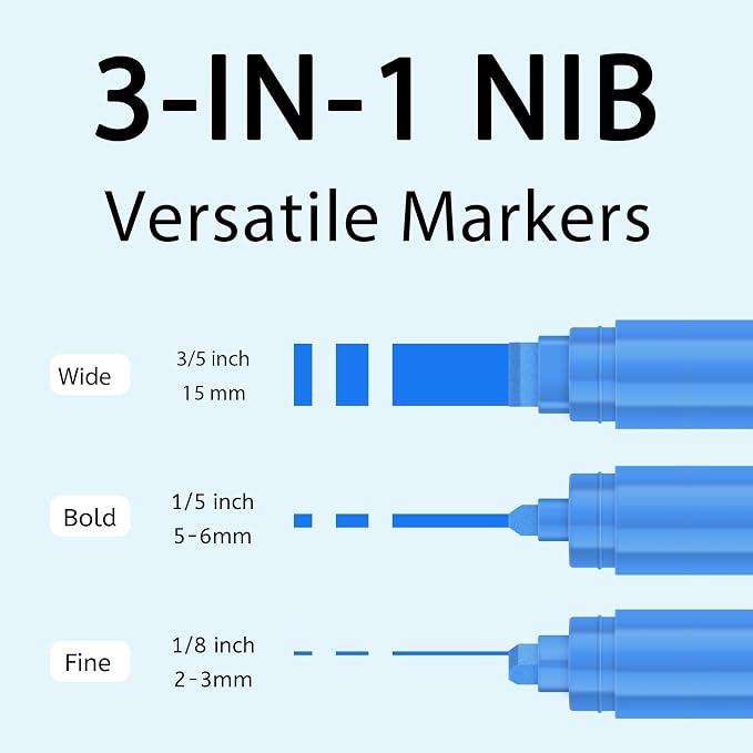 BIGTHUMB 3 Pcs Blue Jumbo Permanent Markers: 15mm Wide Tip Thick Acrylic Paint - Image 2