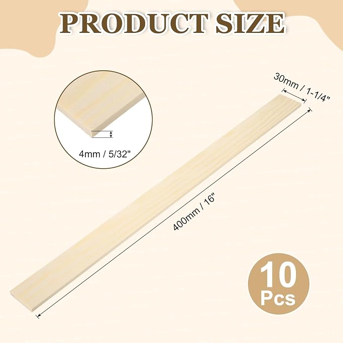 MECCANIXITY 10Pcs Wood Strips Slats, 5/32" x 1‑1/4" x 16" Thin Wood Sticks Flat - Image 2