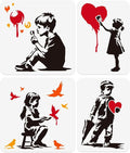 4Pcs Banksy Graffiti Stencils for Painting, Reusable Banksy Girl Boy Stencil by Doodlream