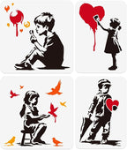 4Pcs Banksy Graffiti Stencils for Painting, Reusable Banksy Girl Boy Stencil by Doodlream