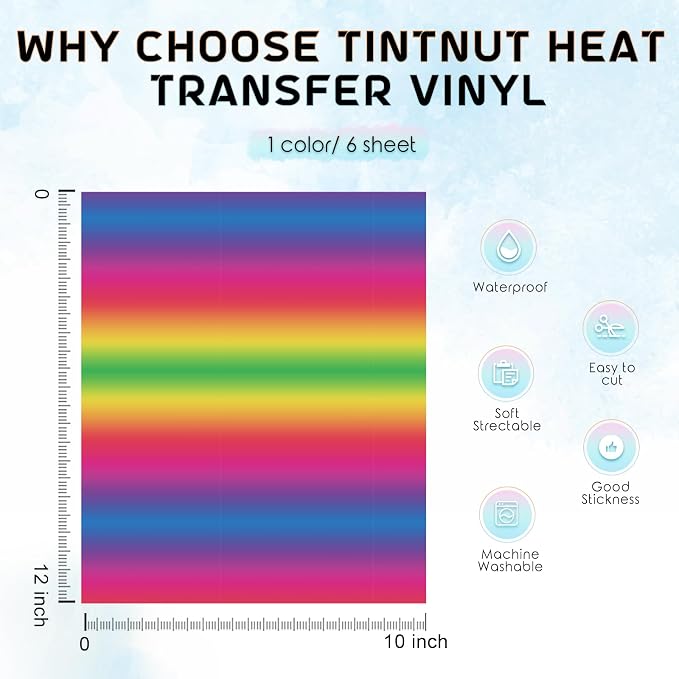 Tintnut Rainbow Gradient Heat Transfer Vinyl, Ombre pattern PU HTV Sheets - Image 3