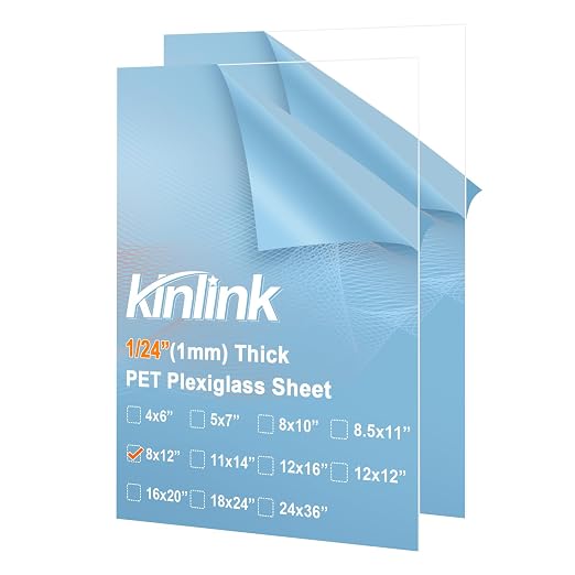 KINLINK 8x12 Plexiglass Sheets 1/24 inch Thick, 1mm Clear PET Plastic Sheet by KINLINK
