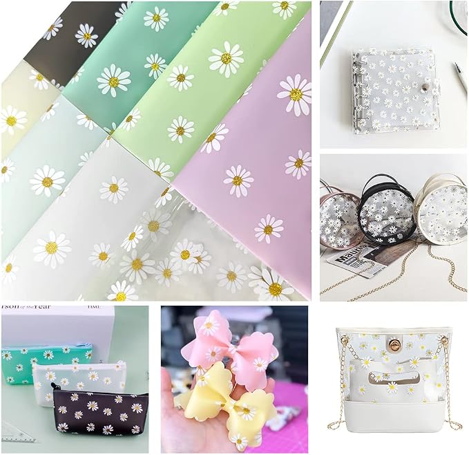 XHT 8 Pcs Daisy Jelly Vinyl, 21cmx30cm Waterproof Transluscent Glitter Flower - Image 6