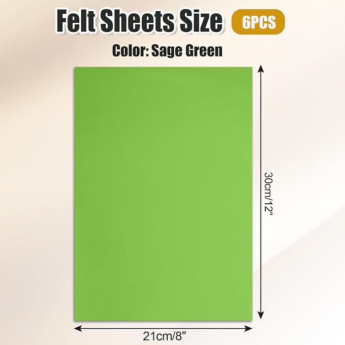 Biaungdo 6 Pcs 8 x 12 Inch Felt Fabric Sheets, Sage Green Square Felt Sheet | - Image 2