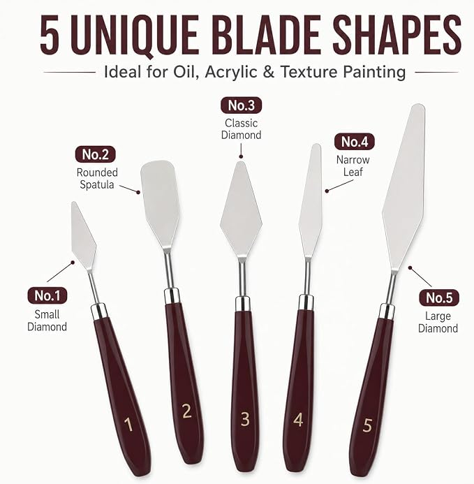 5-Piece Stainless Steel Palette Knife Set | Oil, Watercolor Painting, Cake - Image 9