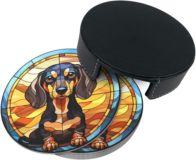 Drink Coaster Set of 6, Dachshund Dog Mom Lover Gift, Leather Drink Coasters - Image 9