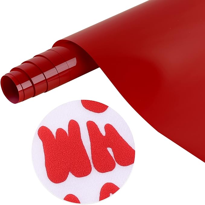 Tintnut Red Puff Heat Transfer Vinyl Roll, easy cut & weed, stretch washable by Tintnut