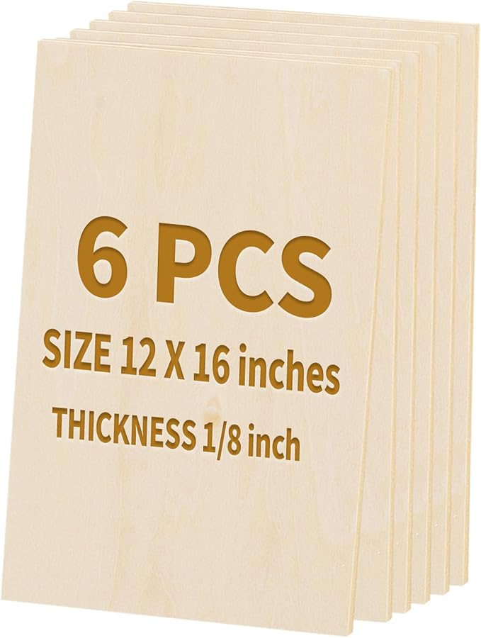 6 Pack Basswood Sheets for Crafts 12"x16"x1/8", 3mm Thick Plywood Sheets Board by PONGJAWOODITEMSFORCRAFTS