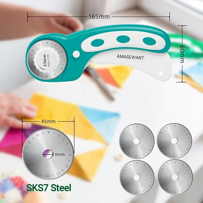 45mm Rotary Cutter and Mat Set, Fabric Cutter Wheel and 12x18 Inch Self Healing - Image 5