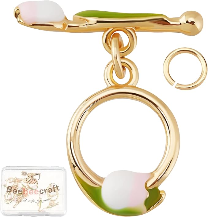 Beebeecraft 8 Sets Toggle Clasps Enamel 18K Gold Plated Brass Flower Bracelet by Beebeecraft