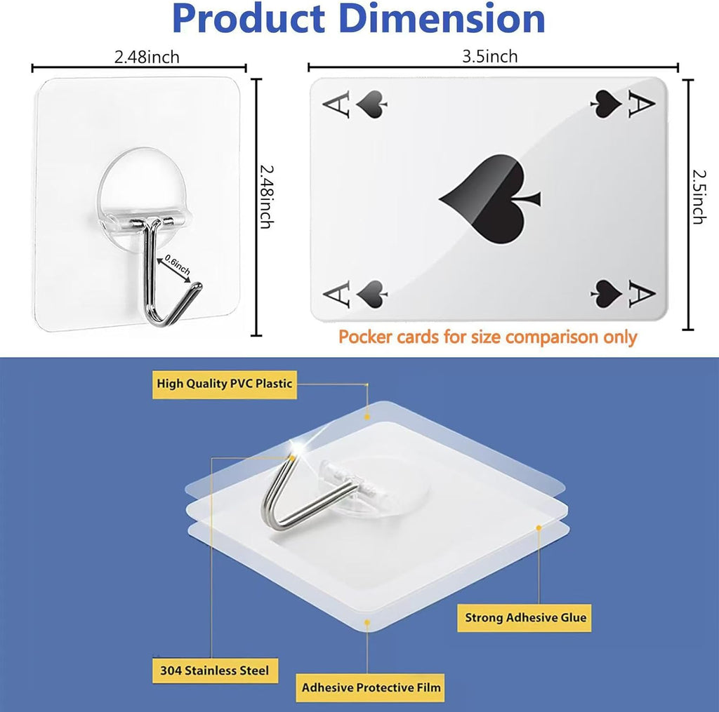 JINSHUNFA Adhesive Wall Hooks for Hanging Heavy Duty Towel Coat Hooks Waterproof Transparent Hook for Bathroom Shower Kitchen Keys Door Outdoor Home Improvement Utility Hook 8 Pack