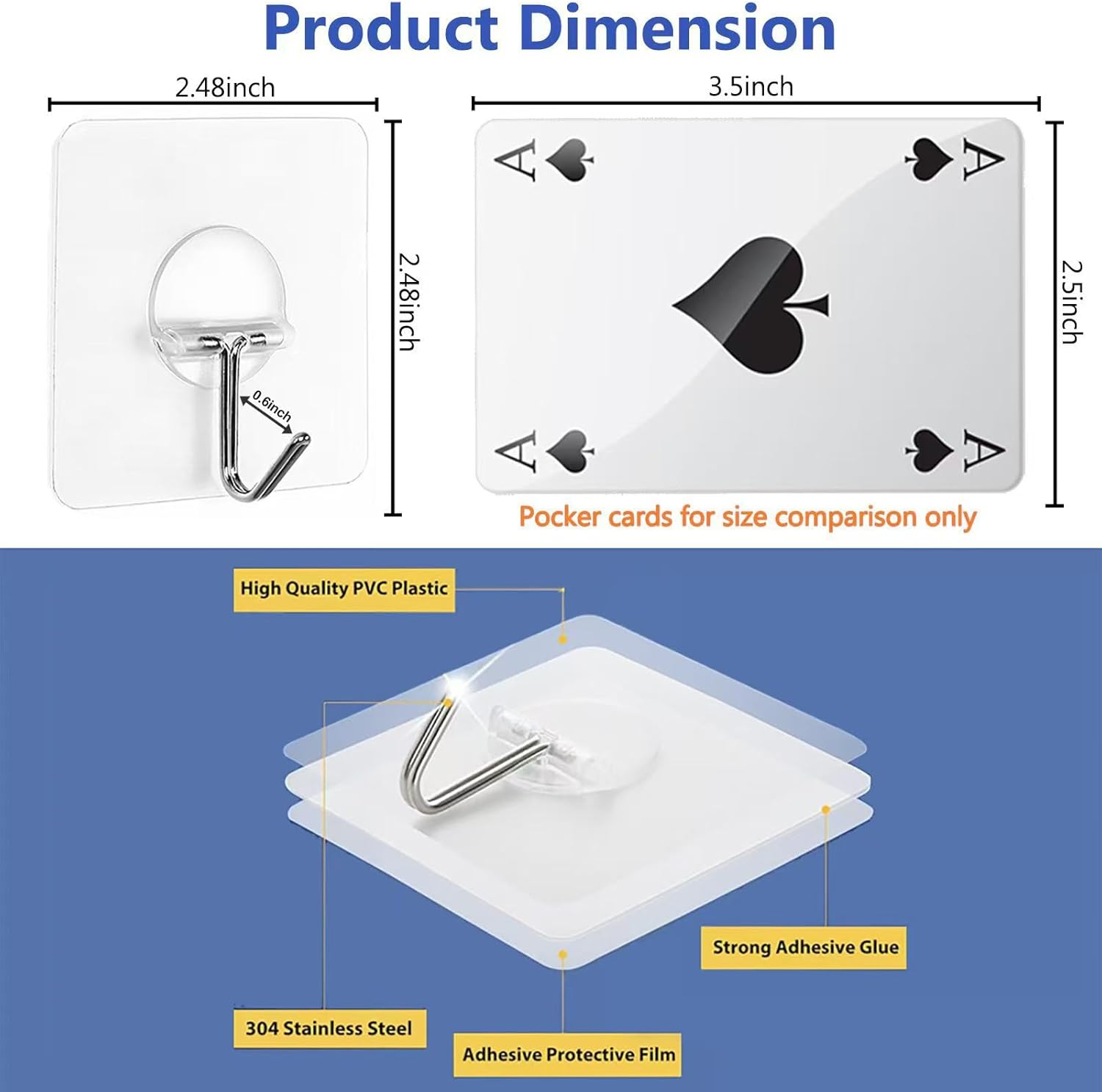 JINSHUNFA Adhesive Wall Hooks for Hanging Heavy Duty Towel Coat Hooks Waterproof Transparent Hook for Bathroom Shower Kitchen Keys Door Outdoor Home Improvement Utility Hook 8 Pack