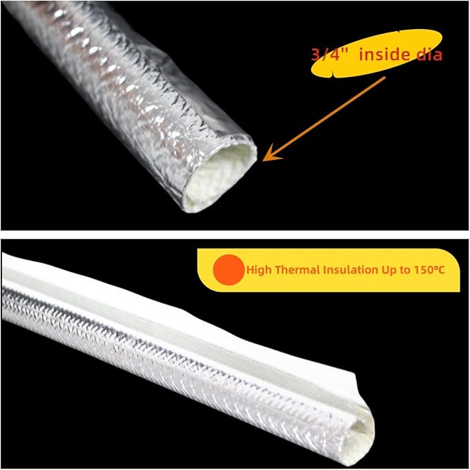 19mm - 3/4" Self-wrap Aluminum Heat Shield Sleeve Thermal Reflective Side Entry - Image 4