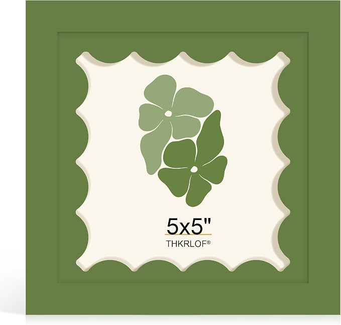 5x5 Picture Frame with Wavy Mat, Wooden Real Glass 5 x 5 Photo Frame by THKRLOF