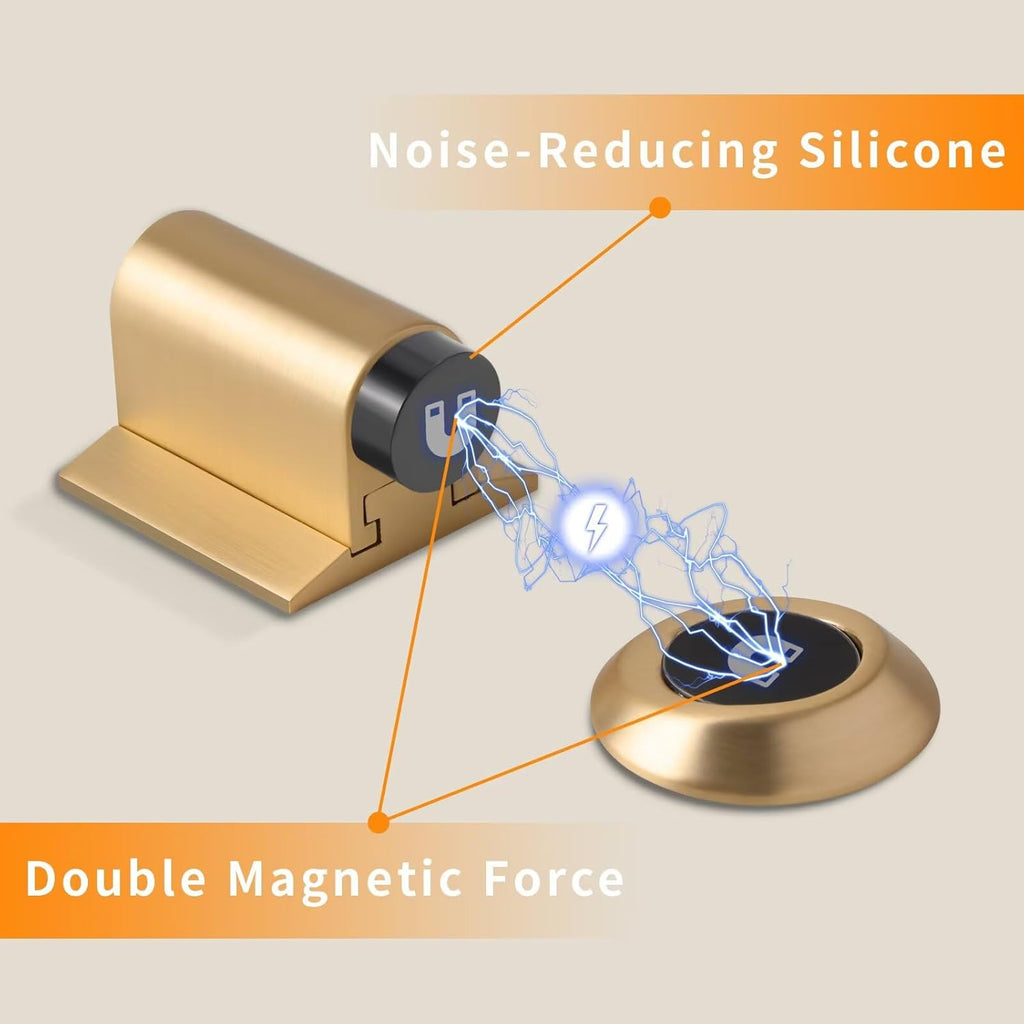 Bak Bo Magnetic Door Stoppers 4 Pack Bottom of Door Holder Keep Door Open No Drilling Magnet Floor Door Stop with Screws and Adhesive Brushed Gold DS268BG-4