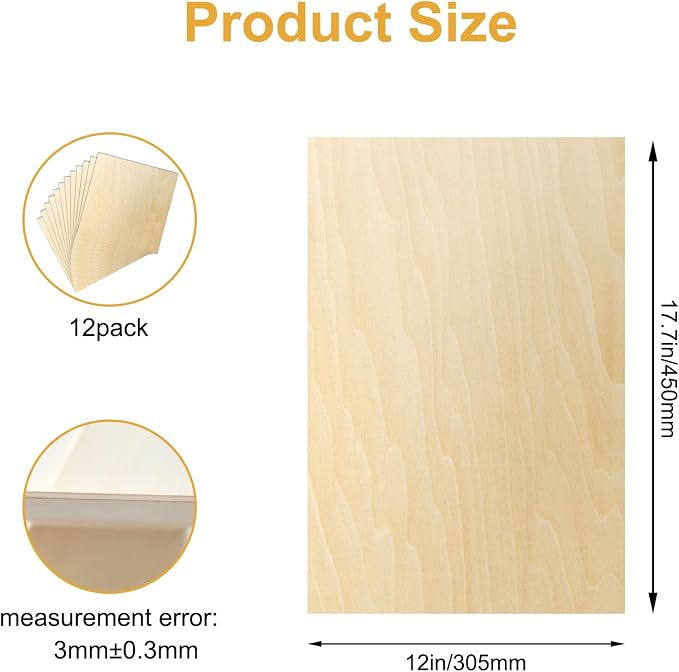 12 Pack Basswood Sheets 12x18x1/8 Inch, Balsa Wood Sheet, 3mm Plywood - Image 2
