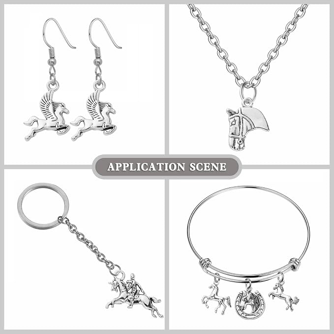 DanLingJewelry 100Pcs 10 Styles Antique Silver Horse & Horseshoe Animal Charms - Image 7