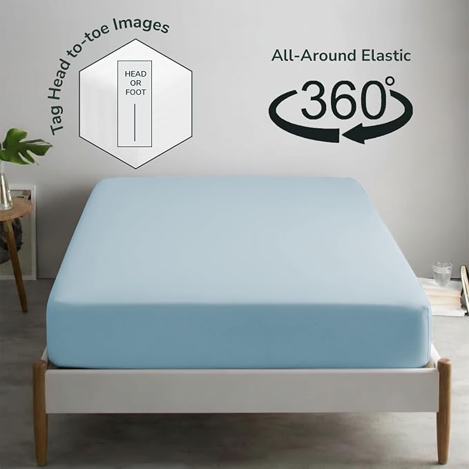 Feather & Stitch 1 Piece Fitted Sheet King Size, 100% Cotton Damask Sateen Weave - Image 4