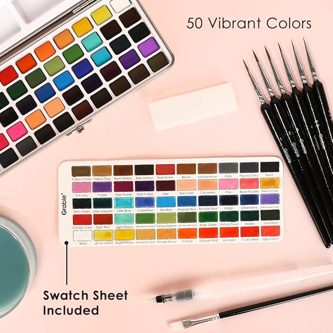 Grabie 50 Colors Watercolor Paint Set, Detail Paint Brush Included, Watercolor - Image 3
