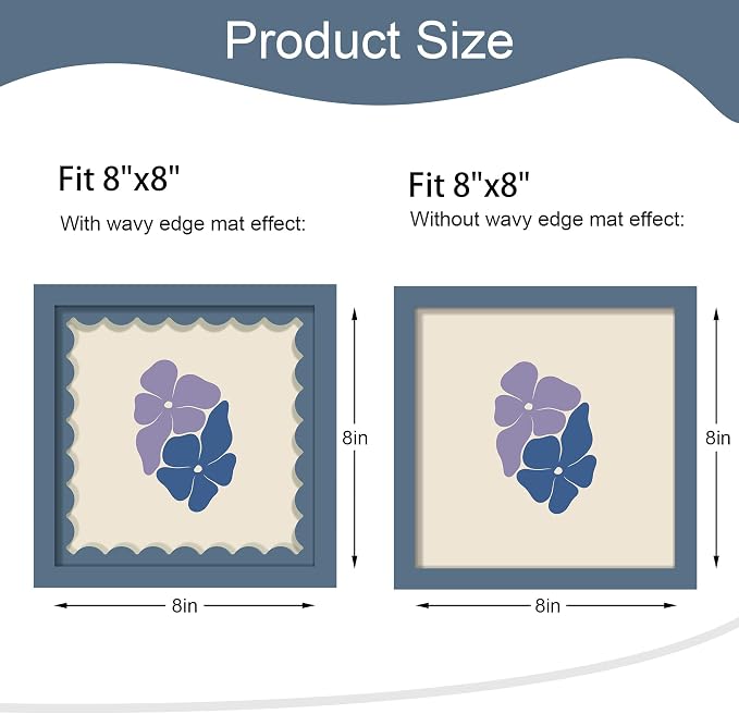 8x8 Picture Frame with Wavy Mat, Wooden Real Glass 8 x 8 Photo Frame - Image 2