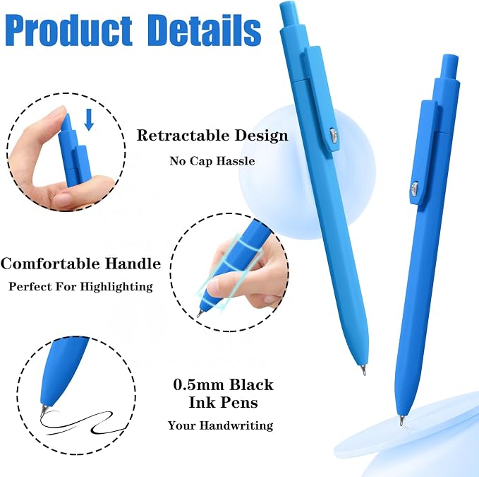 Piochoo Pens, 8 Pack Black Ink Gel Pens Ballpoint Smooth Writing Pens - Image 5