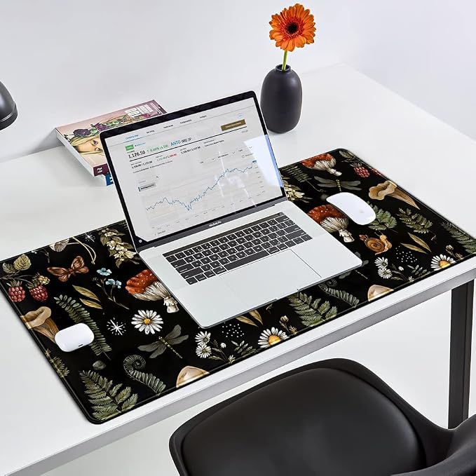 Black Mouse Pad Cottage Core Aesthetic Mouse Pads Mushroom Desk Pad Vintage - Image 3
