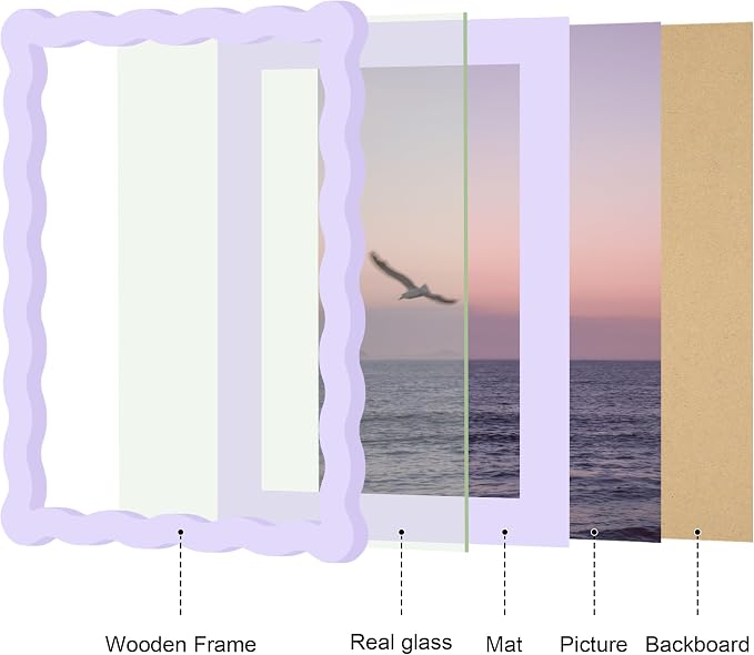 6x8 Picture Frame with Mat for 5x7, Wavy Edge Wooden Real Glass Photo Frame for - Image 5