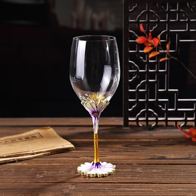 Simcat Handmade Painted Enamel Flower Glass Wine Glasses Transparent Refined - Image 3