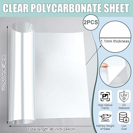 Beeveer Polycarbonate Clear Plastic Sheet 2 Pcs 36" x 96" Flexible Sheet Panels - Image 2