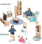 Giant bean 36pcs Wooden Dollhouse Furniture Set 5 Rooms 4 Family Dolls - Image 7