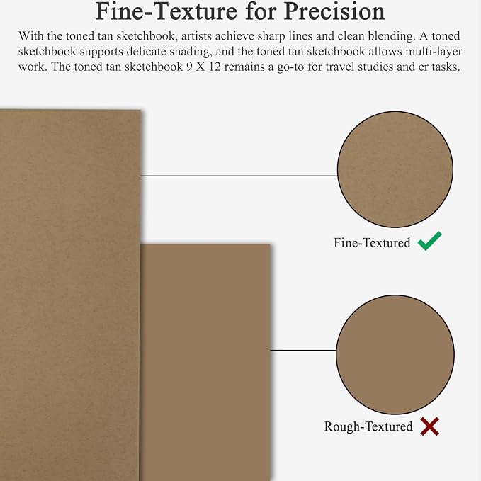 Fuxi Toned Tan Sketchbook 9x12-60 Sheet Acid Free Toned Paper, Professional - Image 3