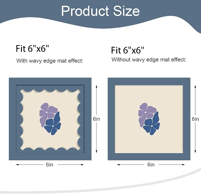 6x6 Picture Frame with Wavy Mat, Wooden Real Glass 6 x 6 Photo Frame - Image 2