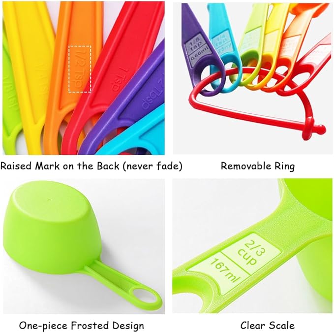 12 Piece Measuring Cups and Spoons Set, Colored Kitchen Measure Tools, Durable - Image 2