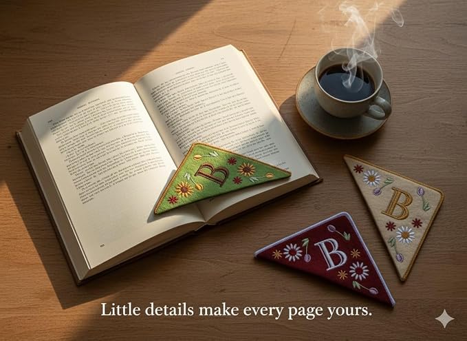 Personalized Embroidered Corner Mark, 4 Pack, Finished Initial Felt Bookmark - Image 4