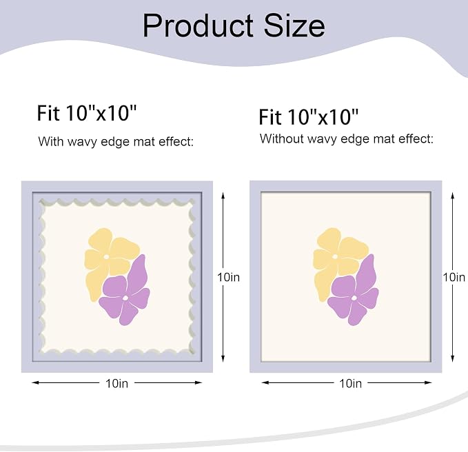 10x10 Picture Frame with Wavy Mat, Wooden Real Glass 10 x 10 Photo Frame - Image 2