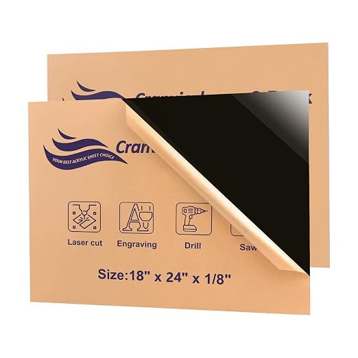 Black Acrylic Sheet 18" x 24" x 1/8", 2 Pack Black Cast Acrylic Sheets Glass by Cranviech