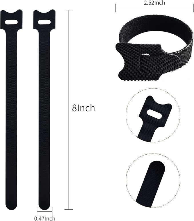 200 PCS 8 Inches Black Reusable Cable Ties, Adjustable Cord Straps, Cable - Image 2