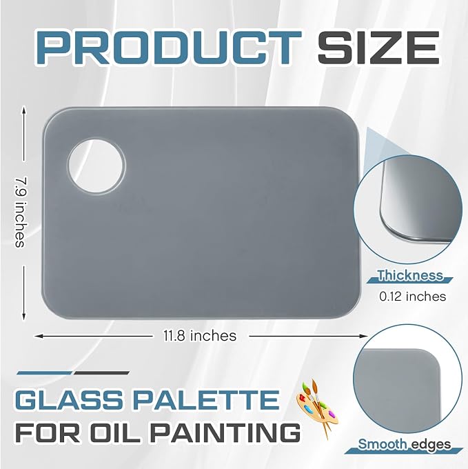 Nuanchu 8 x 12 Inch Handy Rectangle Neutral Grey Tempered Glass Palette - Image 3