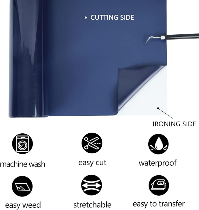 TUMIYA Navy Blue Heat Transfer Vinyl HTV Rolls, Glossy Adhesive HTV Vinyl - Image 3