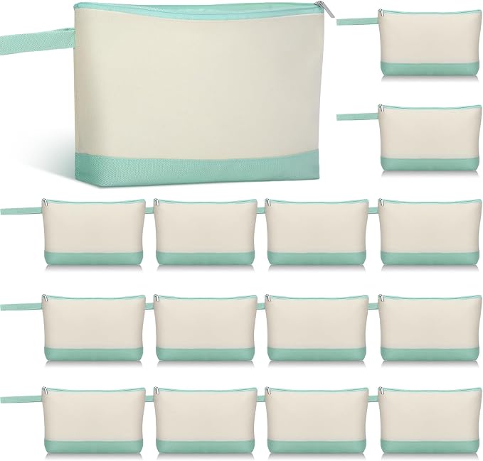 Silkfly 15 Pcs Cotton Canvas Makeup Bags Cosmetic Zipper Bags 10.2 x 5.5 x 2'' by Silkfly