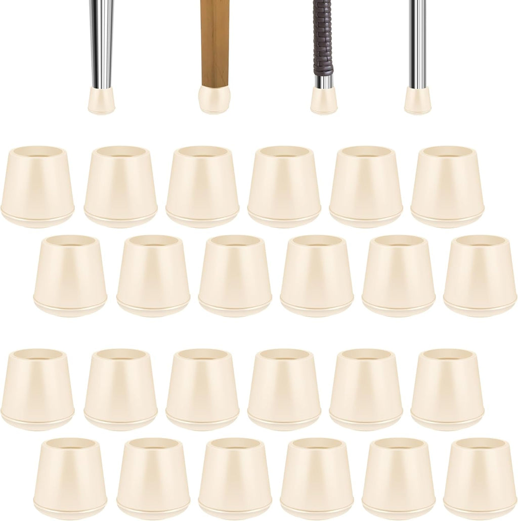 1" Round Rubber Chair Leg Tips Caps, Chair Leg Floor Protectors, Non-Slip Chairs Legs Caps, Stool Feet Protectors Cap, Folding Metal Chairs Legs Tip Replacement (White, 24 Pack)