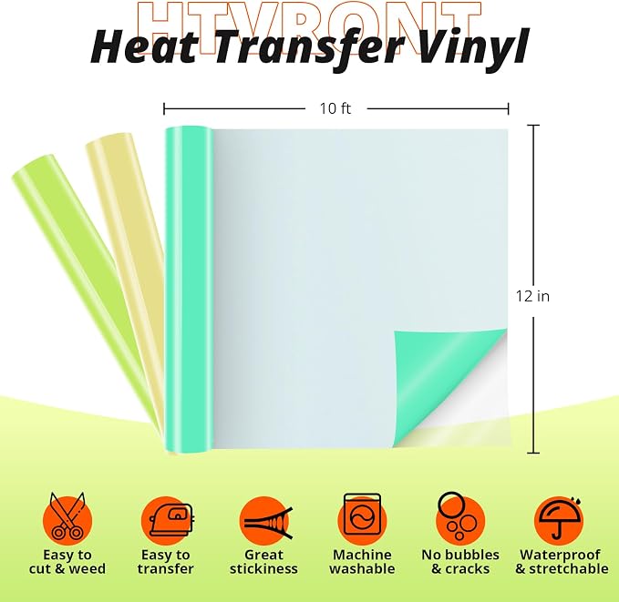 HTVRONT Heat Transfer Vinyl, Lime Green HTV, 12 x 10FT HTV Vinyl Roll | Lime - Image 2