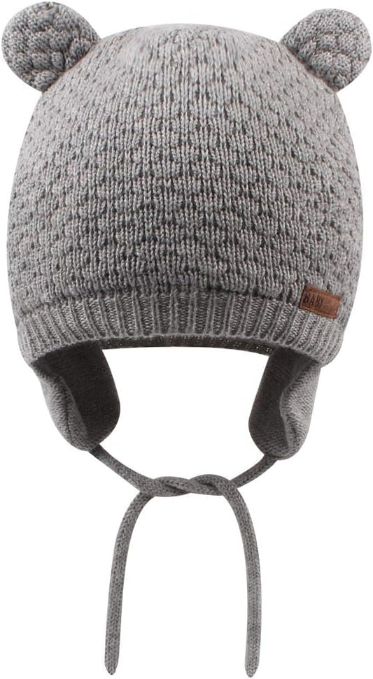 BAVST Baby Beanie Hat for Winter with Earfalp Cute Bear Kids Toddler Girls Boys Warm Knit Cap 0-2Years