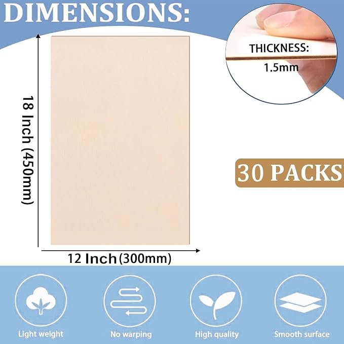 30 Pack 12"x18"x1/16 Basswood Sheets - Image 3