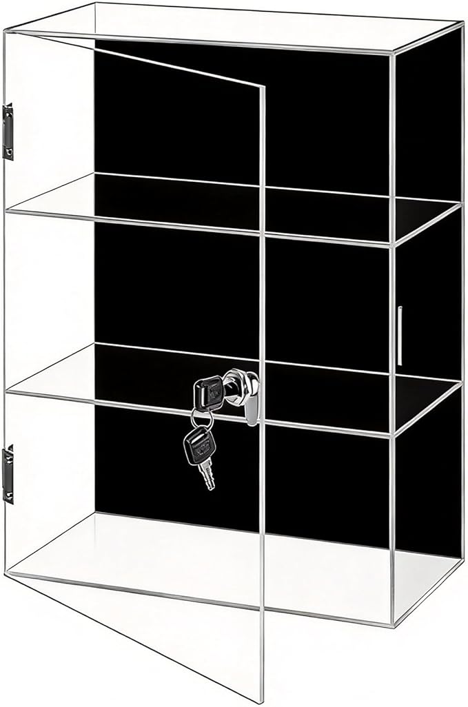 Black 3Tier Lockable Acrylic Display Case by Unknown