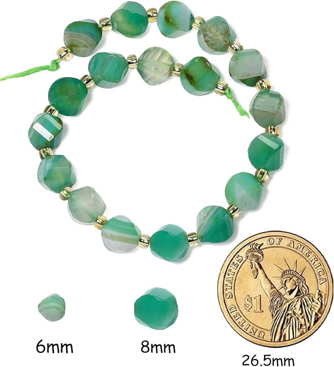 42pcs Natural Green Striped Agate Stone Beads - Image 2