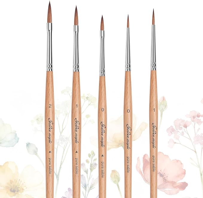 Golden Maple Kolinsky Sable Miniature Paint Brushes, Watercolor Details - Image 8