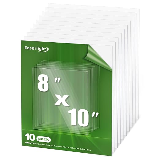 10-Pack of 8×10"×0.02" PET/Plexiglass Sheets, Transparent Flexible Plastic by EasBriight