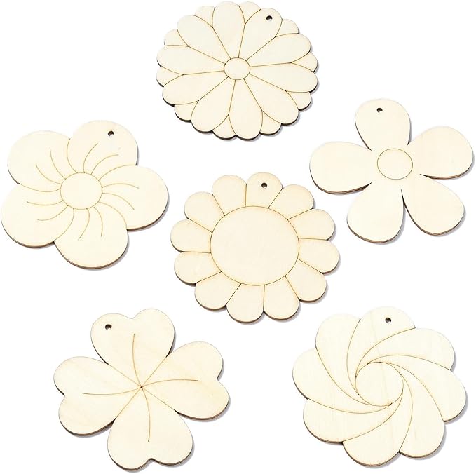 30 Pcs Unfinished Wood Flower Cutouts Wooden Flower Wood Crafts by URURLIFEHALL