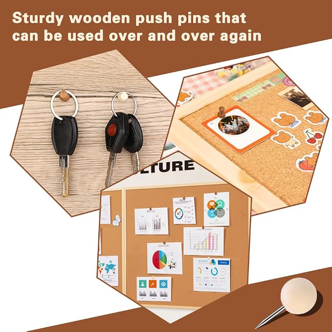 IMZAY 60 Pcs Wooden Push Pins 2 Colors Thumb Tacks, Decorative Push Pins | - Image 7